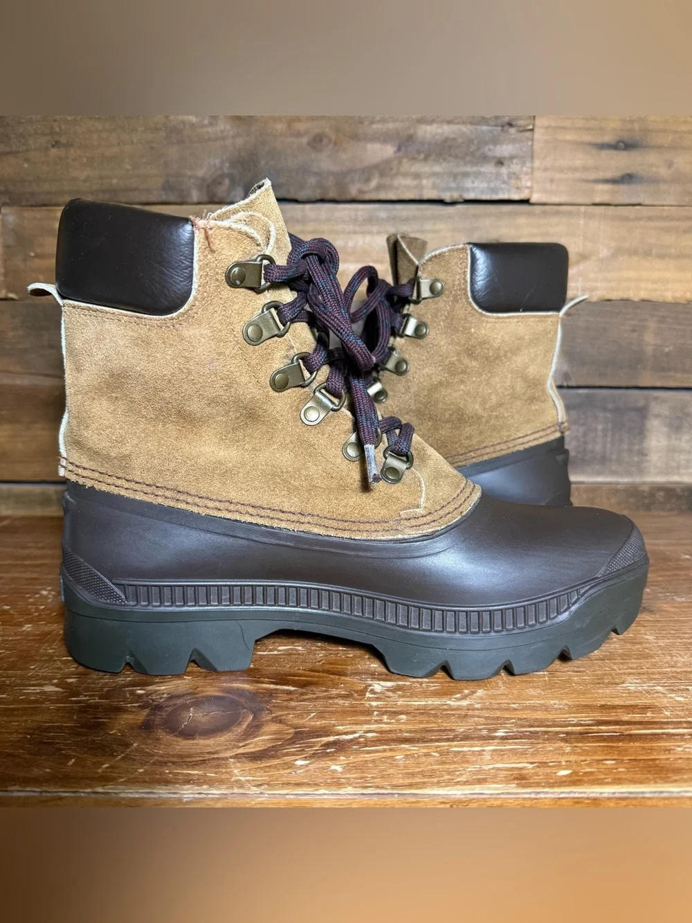Sorel Winter Snow Leather Duck Boots Removable Felt Lining Lace Up Mens Size 7